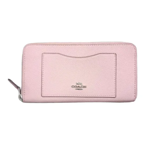 COACH Accordion Zip Крестовая текстура Кожа Держатель для карт Кошелек Маленький Женский Розовый