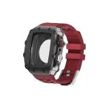 Чёрный корпус + серебряная кнопка + красный ремешок