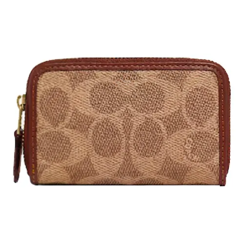 COACH Zip Around Холст и Кожа Клатч Держатель для Карт и Кошелек Унисекс Коричневый