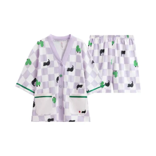 FENTENG Пижамный комплект женский фиолетовый клетка