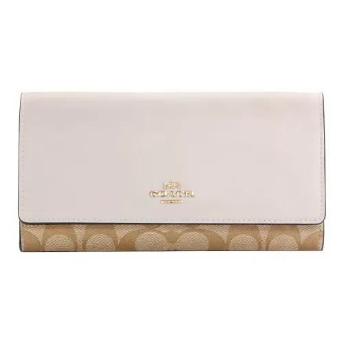 COACH Canvas Кожа Клатч Кошелек Женские Бежевый