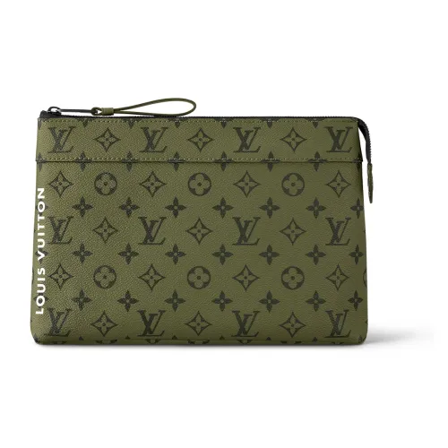 LOUIS VUITTON Pochette Voyage Холст с кожей Комбинированный Клатч Стандартный Унисекс Армейский зеленый