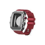 Серебряный корпус + черная кнопка + красный ремешок