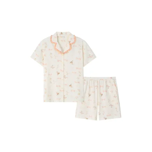 Sha Qian Пижамный комплект Летний Женский Айвори Белый