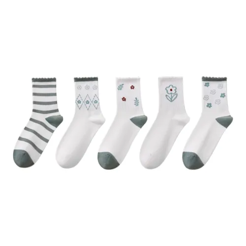 H YXIANG Носки Crew Женские 5 пар зеленые
