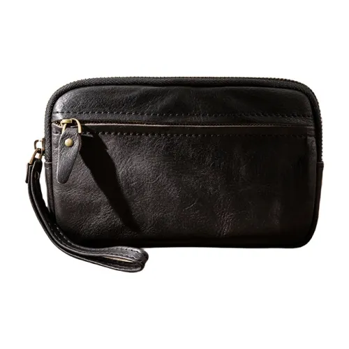 Back Step Кошелек из крупнозернистой текстуры коровьей кожи клатч унисекс черный