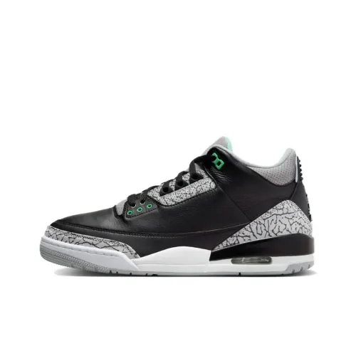 Jordan Air Jordan 3 Retro 'Зеленый Светящий' Устойчивый к истиранию MID Топ Винтажные баскетбольные кроссовки Мужские Черный Зеленый