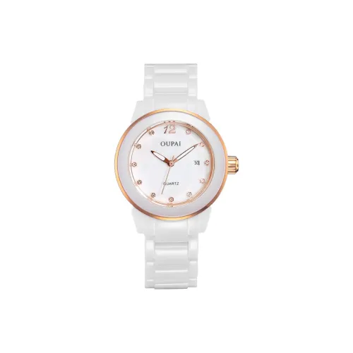 OUPAI Кварцевый механизм керамика ремешок часы женский белый циферблат модель 800377