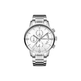 Белый корпус, белый циферблат, стальной браслет