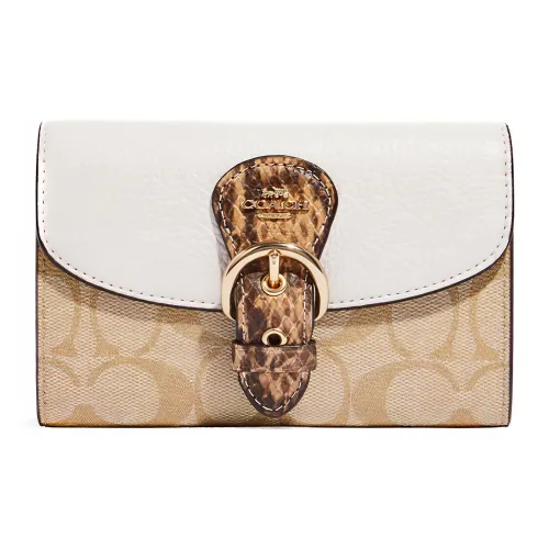 COACH Галька Змеиный принт Кожа с Цвет холста Клатч Кошелек Женские Сливочный Хаки