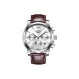 Белый корпус, белый циферблат, коричневая кожа