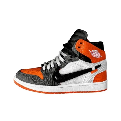 OFF Белый x Jordan Air Jordan 1 Противоскользящие Высокие Кеды Винтажные Баскетбольные Кроссовки Мужские Оранжевый Серый Белый