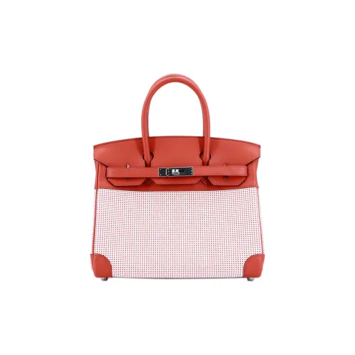 HERMES Birkin Toile Quadrille Canvas Цвет холста с кожей Swift Sanguine Женская сумка Blood Красный Белый и Фуксия