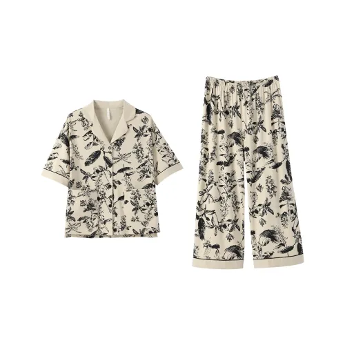 Aannsfam Pajama Комплект Женский Кремовый Абрикосовый Желтый