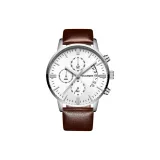Белый корпус, белый циферблат, коричневая кожа