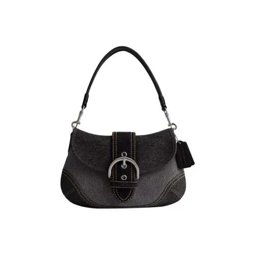 COACH SOHO совместный бренд Деним с переработанной кожей Кошелек Сумка через плечо Женская Черная