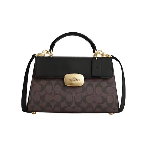 COACH Eliza Искусственная кожа с коровьей спилковой кожей Сумка через плечо Сумка Большая Женская Коричневая и Черная