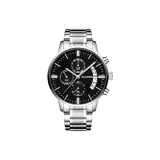 Белый корпус, черный циферблат, стальной браслет.