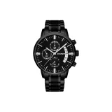 Черный корпус, черный циферблат, стальной ремешок