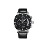 Белый корпус, черный циферблат, черный ремешок.