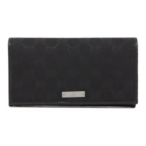 GUCCI Canvas с кожаными вставками длинный складной кошелек унисекс черный