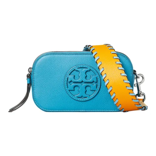 TORY BURCH Зернистая кожа личи кожа сумка Camera сумка через плечо мини женская синий