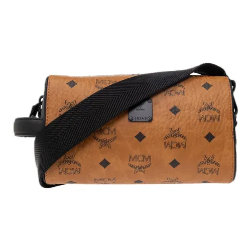 MCM Холст и Кожа Комбинированная Сумка через плечо Сумка для туалетных принадлежностей Сумка для макияжа среднего размера Женская Коричневая