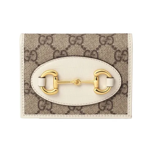 GUCCI Horsebit 1955 Холст и кожа Сумка Canvas Держатель для карт Кошелек Женский Ebony White