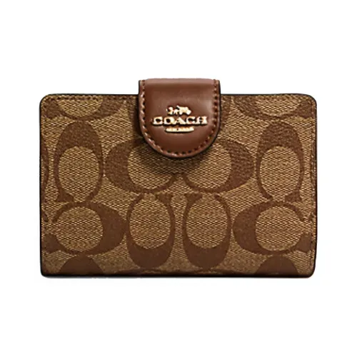 COACH Corner Zip Холст и Кожа Клатч Кошелек Средний Женский Коричневый