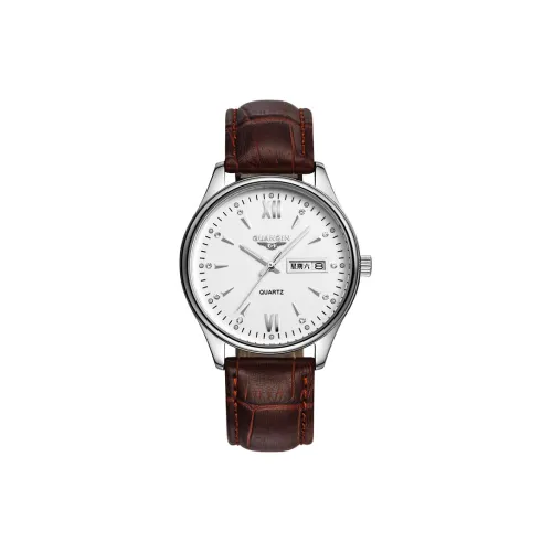 GUANQIN DS80019 A.BBZ Кварцевый механизм Естественная кожа Ремешок Часы Мужские Белый циферблат