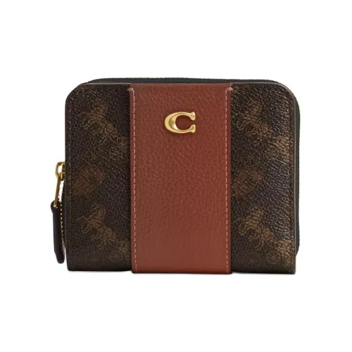 COACH Billfold Wallet Покрытый холст с текстурой "галька" кожа короткий кошелек мини женский коричневый