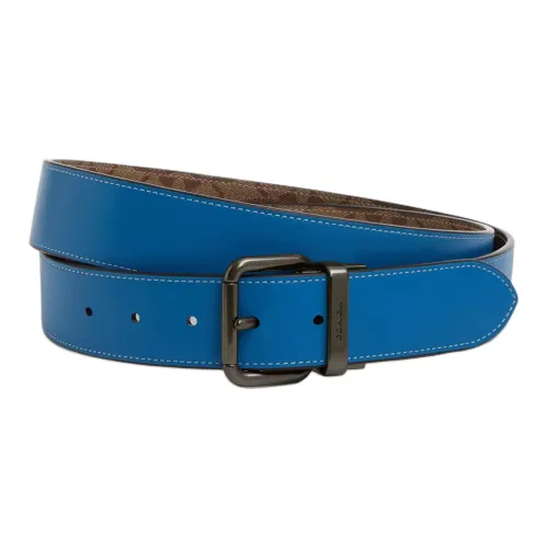 COACH Логотип Резная пряжка булавка кожаные ремни Мужской Синий Ширина 3,8 см