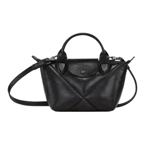 LONGCHAMP Le Pliage Cuir Кожа Сумка через плечо Сумка Экстра Маленькая Женская Черная