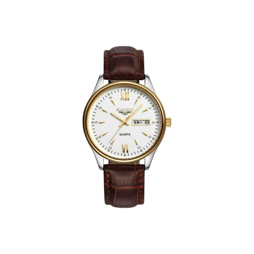 GUANQIN DS80019 A.JBZ Кварцевый механизм Естественная кожа Ремешок Часы Мужские Белый циферблат