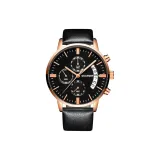 Розовый корпус, черный циферблат, черная кожа