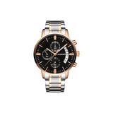 Чёрный циферблат, стальной браслет.