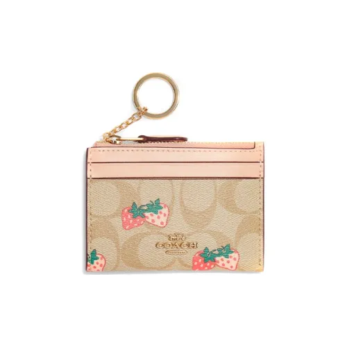 COACH Mini Id Skinny Покрытый холст с кожаными вставками документный набор мелочь кошелек картхолдер женский хаки и розовый