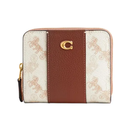 COACH Billfold Wallet Покрытый холст с текстурой "галька" кожа короткий кошелек мини женский бежевый