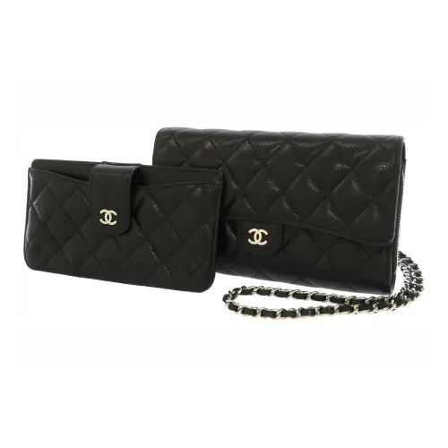 CHANEL Сумка через плечо из икорной коровьей кожи кошелек для монет женский черный