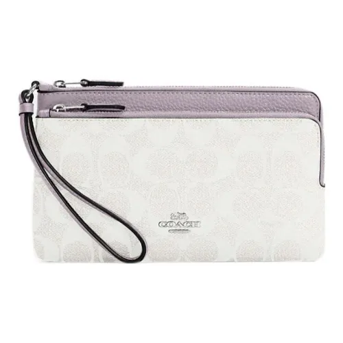 COACH Double Zip Wallet Холст с кожей Мелочь Кошелек Запястье Сумка Кошелек Женский Белый и Таро Фиолетовый