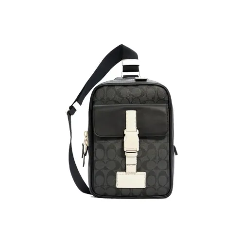 COACH Сумка через плечо из холста и кожи большая мужская черная и белая