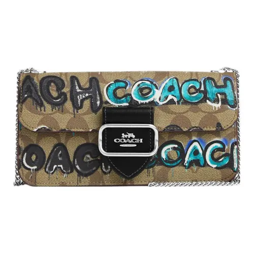 Coach Мята+Serf Morgan Коллаборация Холст с кожей Сумка из холста Сумка-багет Сумка через плечо Сумка через плечо
