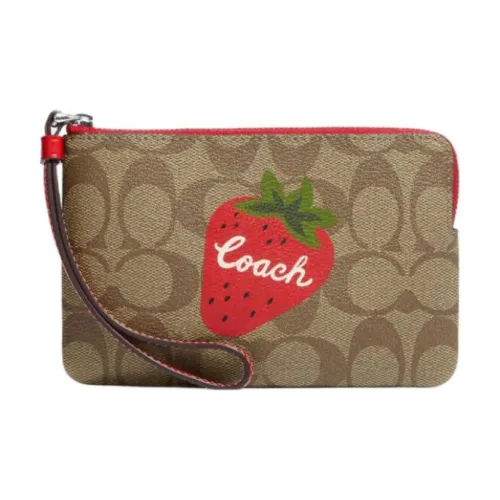 COACH Corner Zip Холст с покрытием и гладкая кожа Клатч Кошелек Маленький Женский Коричневый
