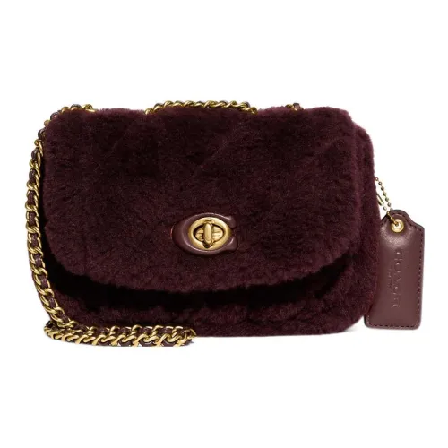 COACH Pillow Овчина And Гладкая кожа Портативный Сумка через плечо Сумка на плечо Маленький Женские Бургундский