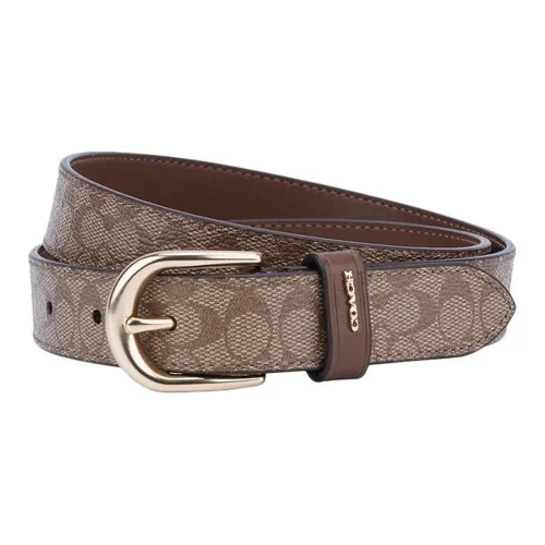 COACH Принт Узор Шпилька Кожаные ремни Женские Коричневый Ширина 2,5CM