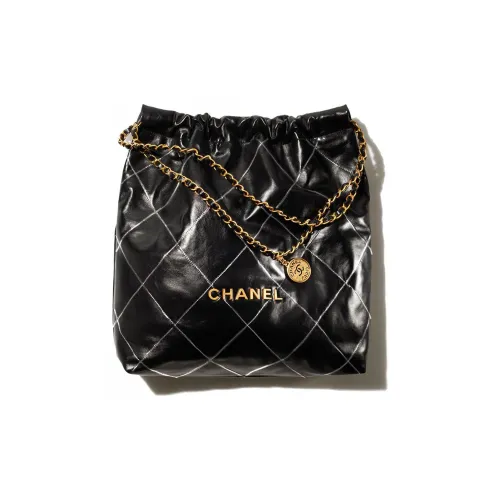 CHANEL 22Bag Гладкая отделка Телячья кожа Тоут Сумка Сумка для покупок Переносная Сумка через плечо Сумка на плечо Большая Женская Черная