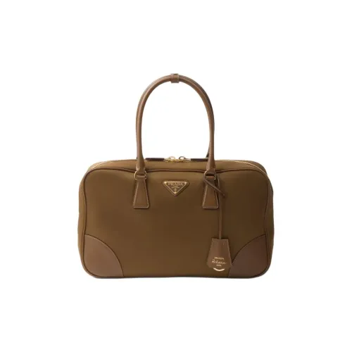 PRADA RE EDITION 1978 Ткань с кожаными вставками сумка большая женская цвет бежевый