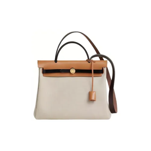 HERMES Herbag Zip Hunter Кожа с Цвет холста Сумка через плечо Сумка Женские