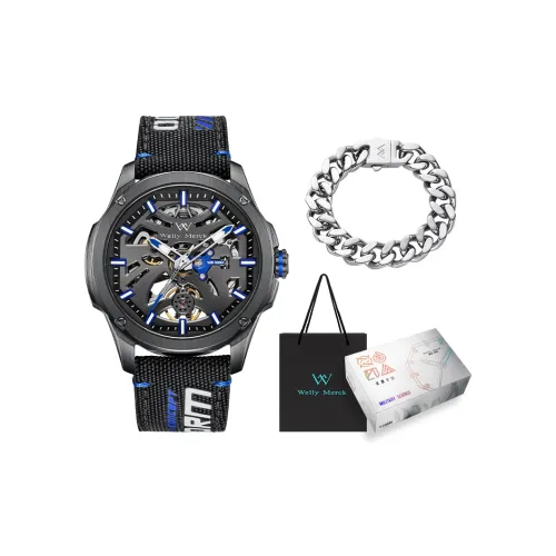 Welly Merck Механические Мужские Часы Часы 45 Черепный Циферблат Нержавеющая Сталь Корпус Натуральная Кожа Ремешок WM079m