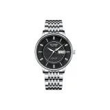 Белый корпус, черный циферблат, стальной браслет.